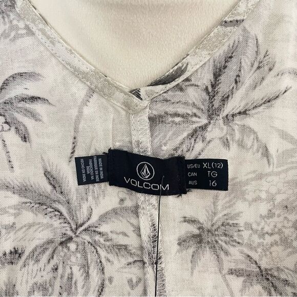 Volcom Gray & White Tropical Palm Tree Vacay Me Sleeveless Mini Dress XL NEW - Picture 9 of 13